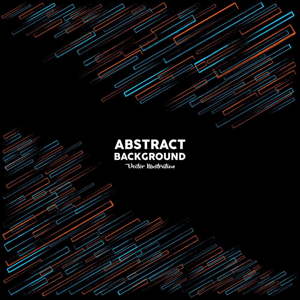 Rectangular abstract outline in orange and blue colors on black background. Vector illustration