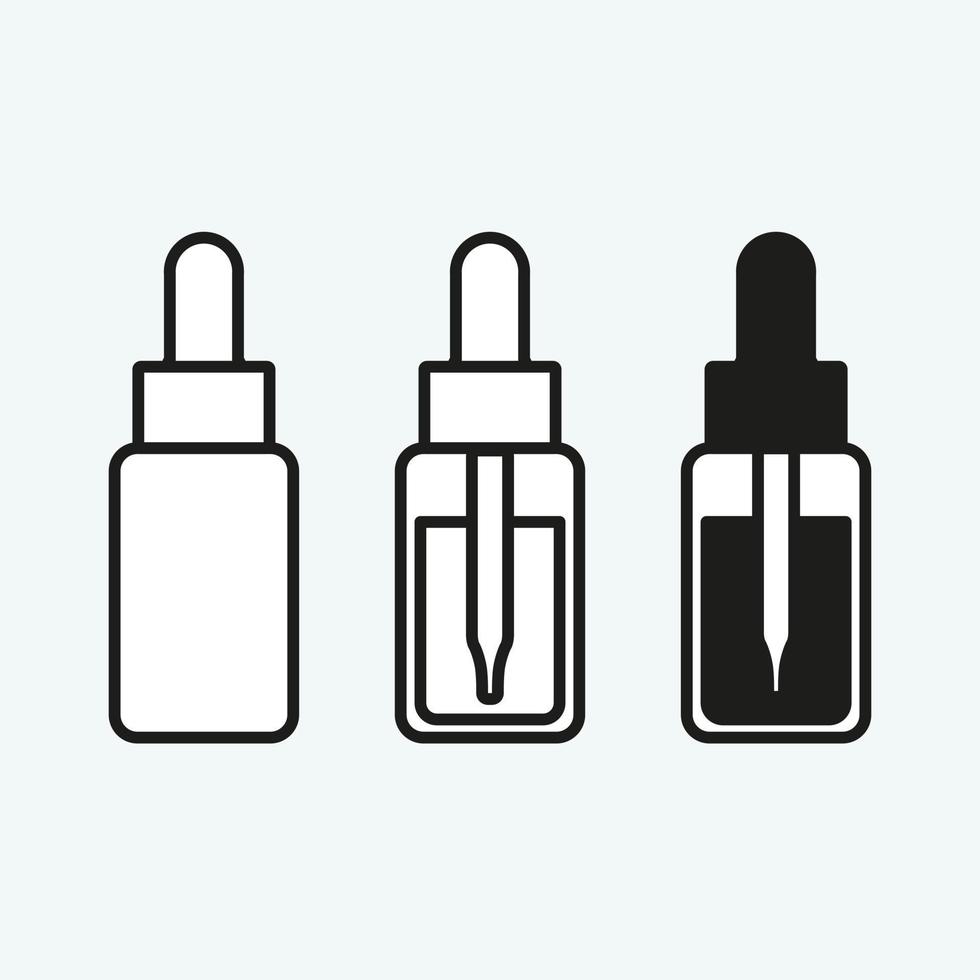 Suero de esencia cuentagotas o botella de aceite esencial con icono de línea delgada de pipeta. ilustración vectorial de colección médica y de salud. concepto de belleza vector