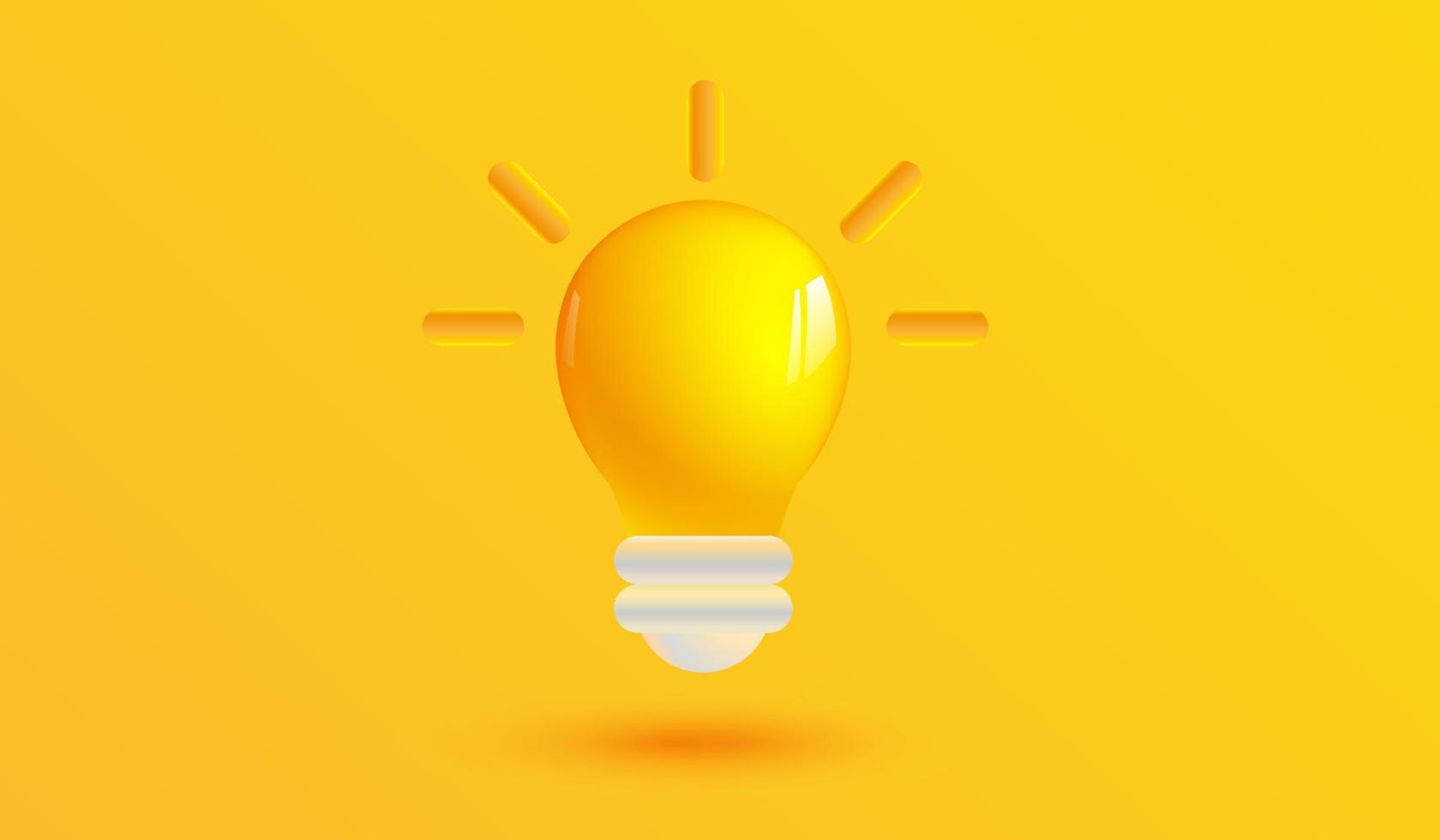 Lightbulb icon with sparkle on yellow backround. Ideas and creative thinking sign or symbol design concept. 3d vector illustration