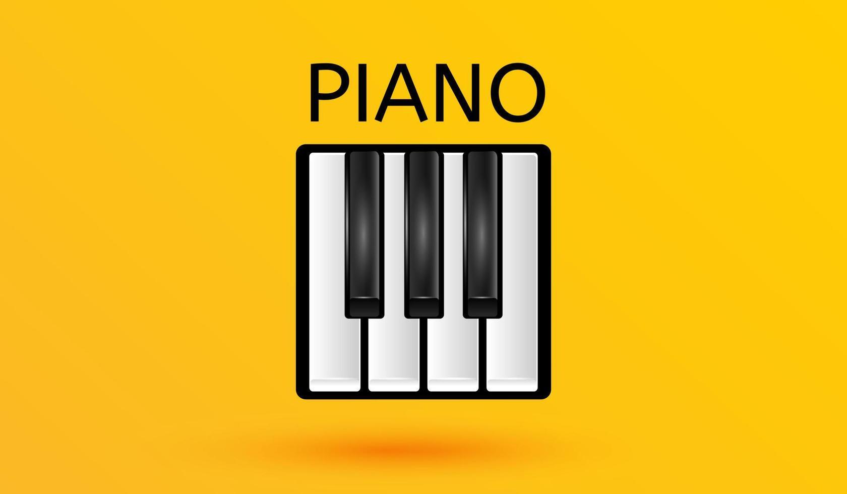 Piano keys musical icon black and white keyboard symbol isolated on yellow background 3d sign vector illustration style