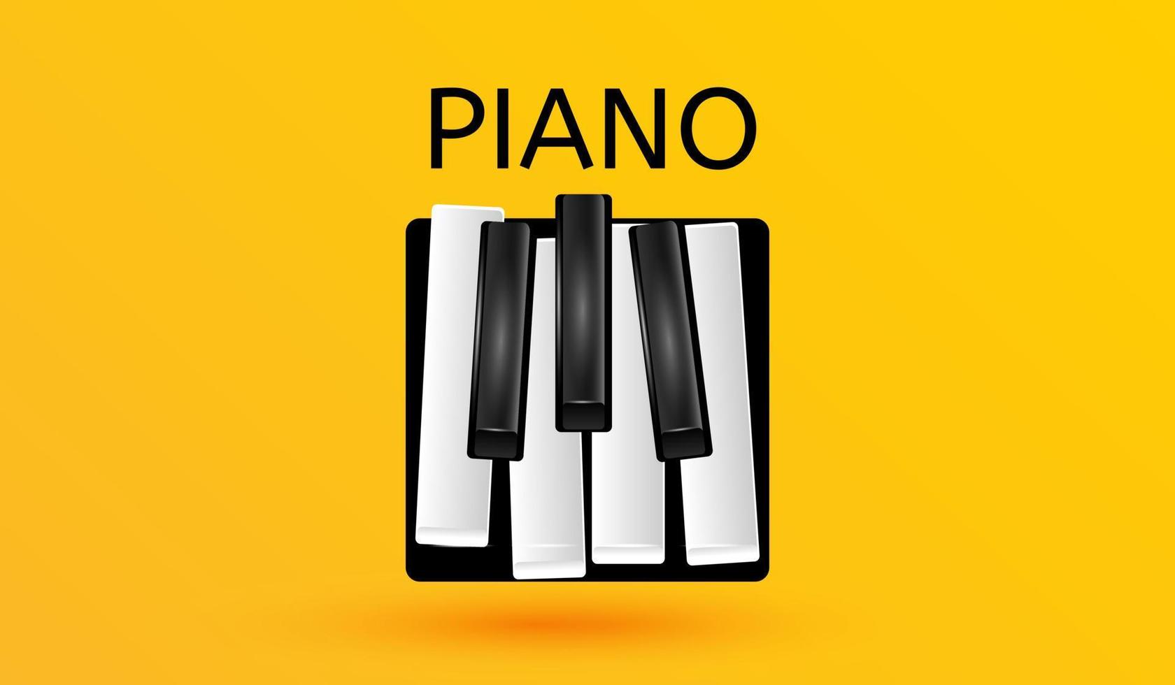 Piano keys musical icon black and white keyboard symbol isolated on yellow background 3d vector illustration style