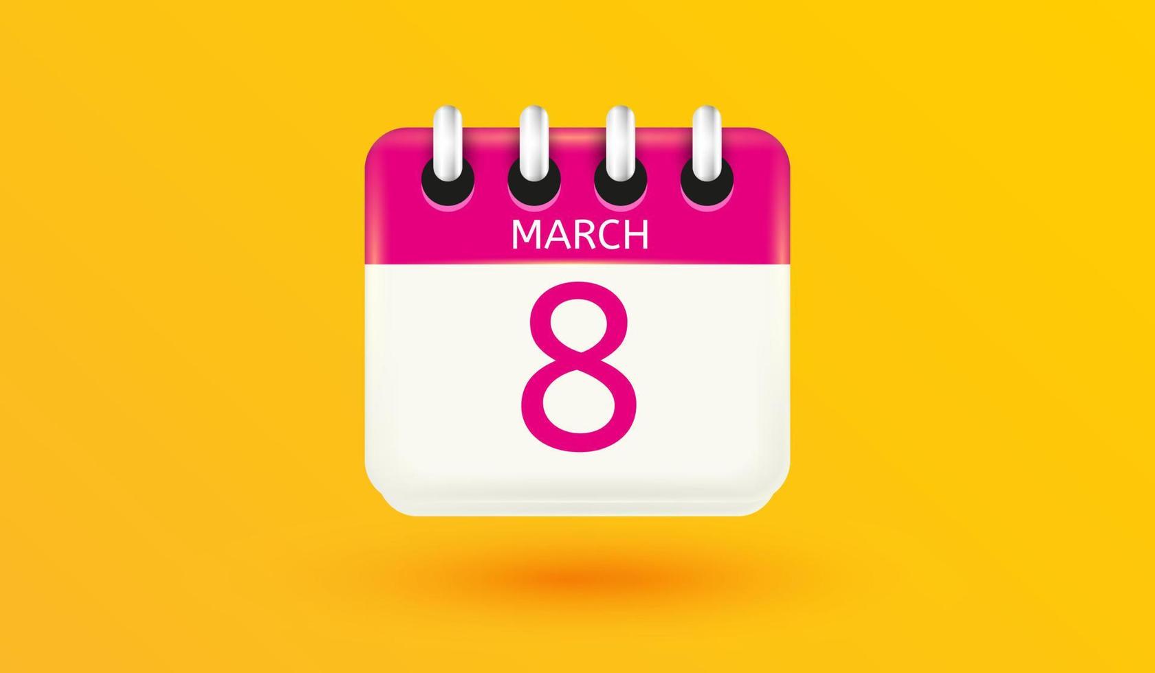 8 de marzo, icono de calendario, tarjeta del día internacional de la mujer. número en forma de ocho grandes con fondo de sombra estilo de ilustración vectorial 3d vector