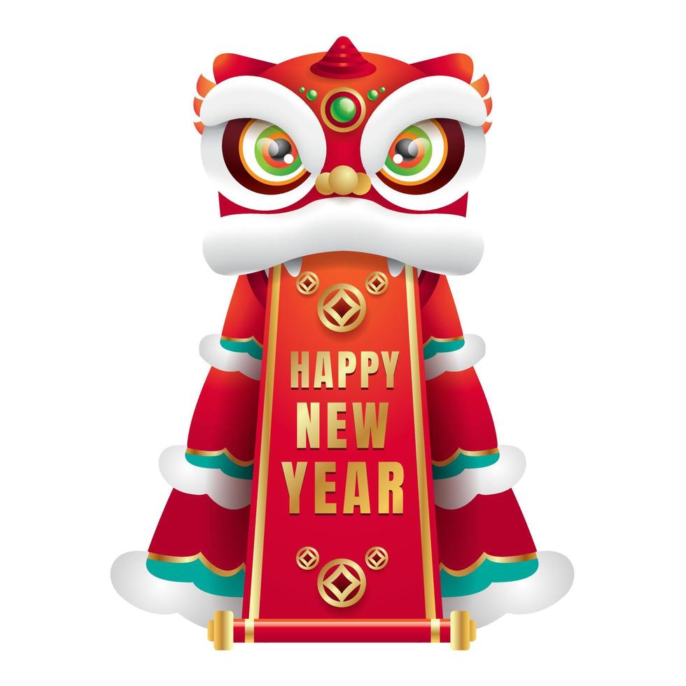 chinese new year design. Greeting card template 2022 chinese ornament lion dance with scroll. Vector illustrations wild animal sign.