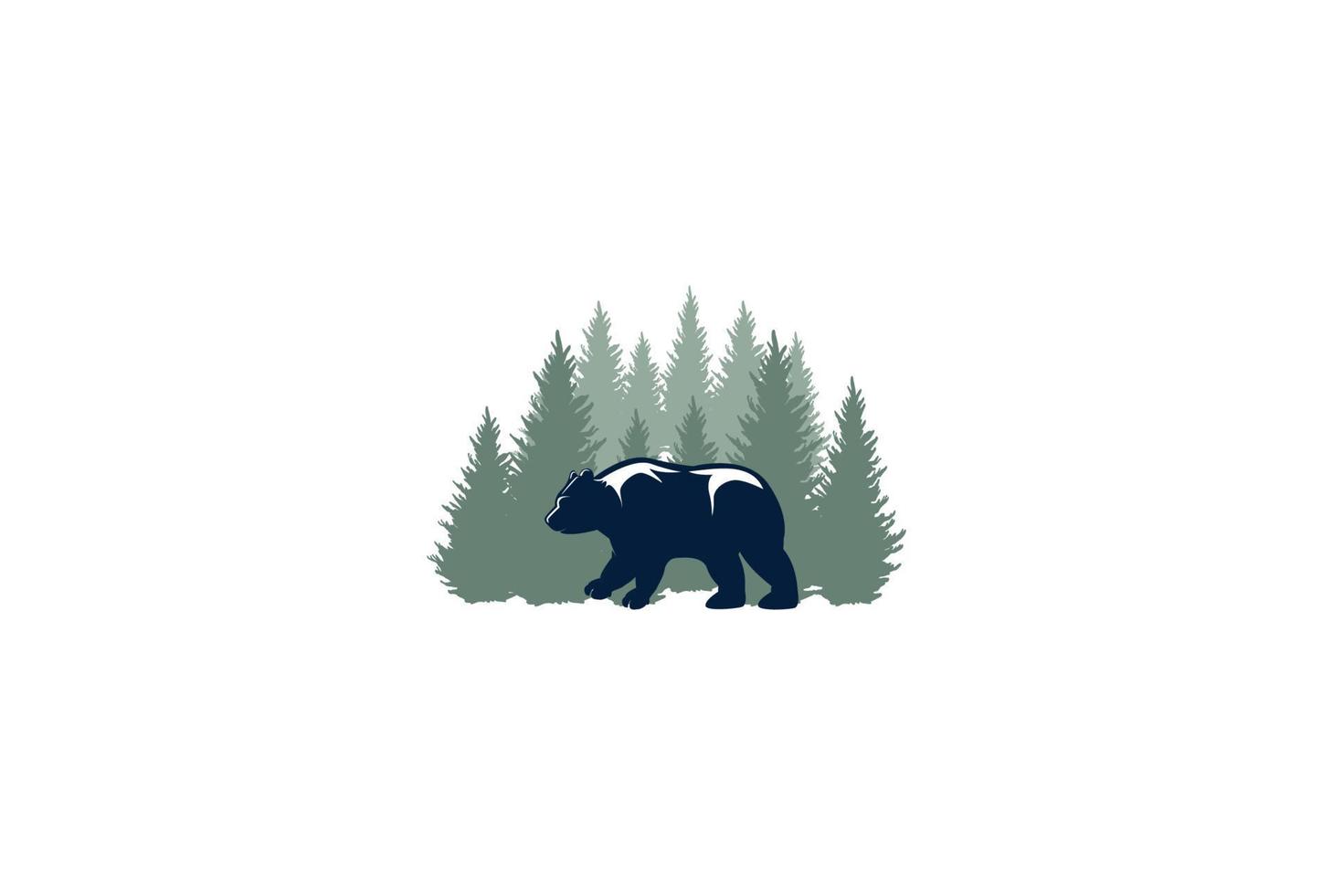 oso polar de hielo con pino cedro abeto conífera ciprés alerce abetos bosque para aventura al aire libre vector de diseño de logotipo