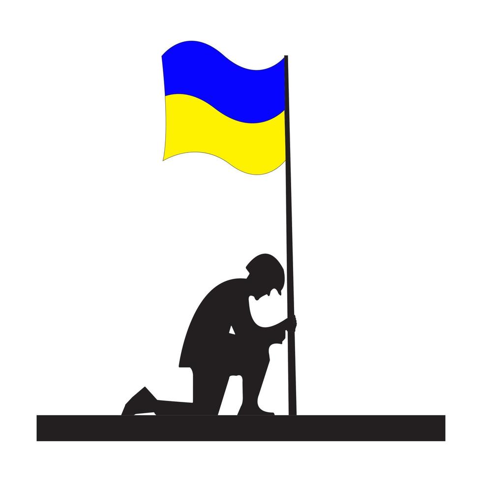 Ukrainian struggle, vector illustration of a patriot concept holding a Ukrainian flag.