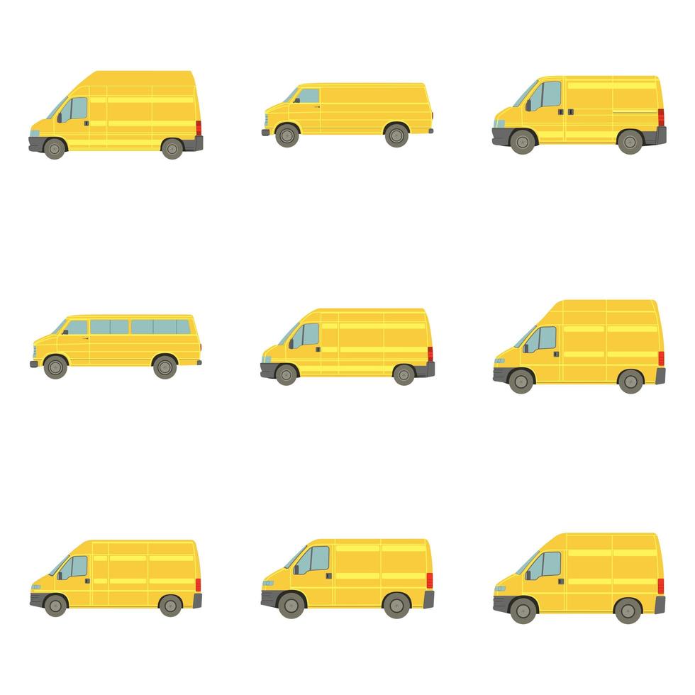 Set of 9 realistic trucks on a white background - Vector