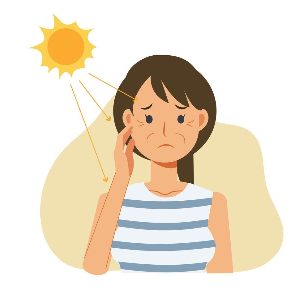 Skin care concept,sun damage UV. Woman getting wrinkles due to burning skin from UV from sunlight. 6310489 Vector Art at Vecteezy Skin care concept,sun damage UV. Woman getting wrinkles due to burning skin from UV from sunlight. 6310489 Vector Art at Vecteezy
