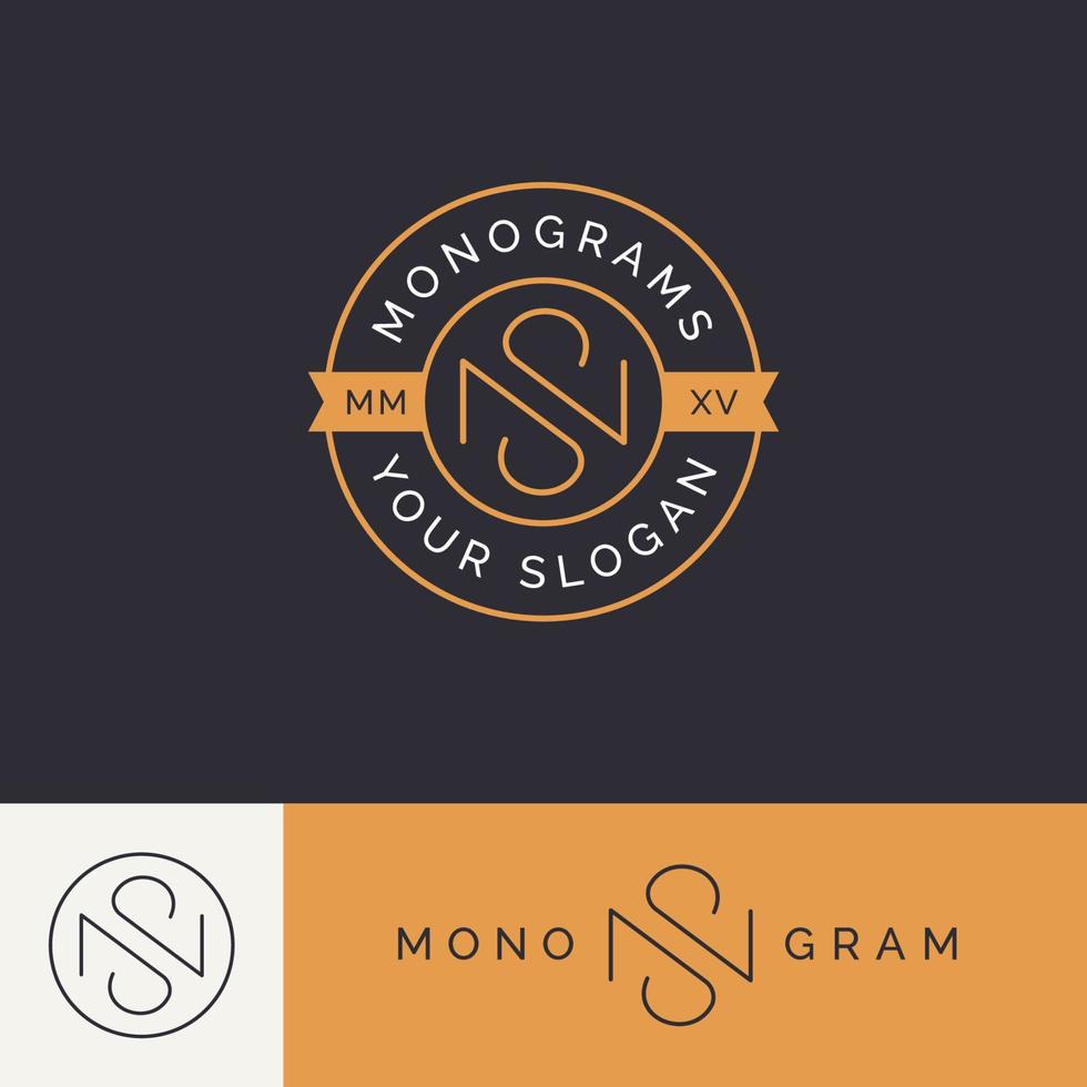 letter n s monogram with badge logo design vector