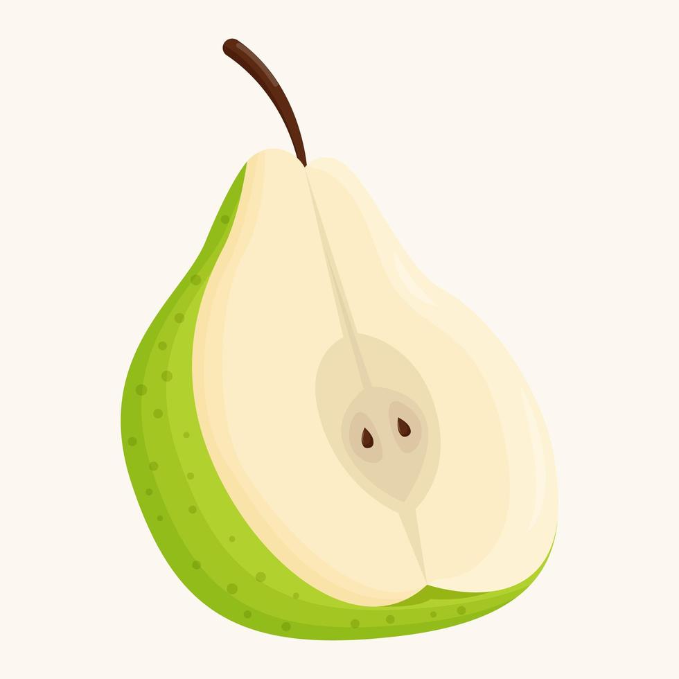 Half of green pear on white background. Flat vector illustration
