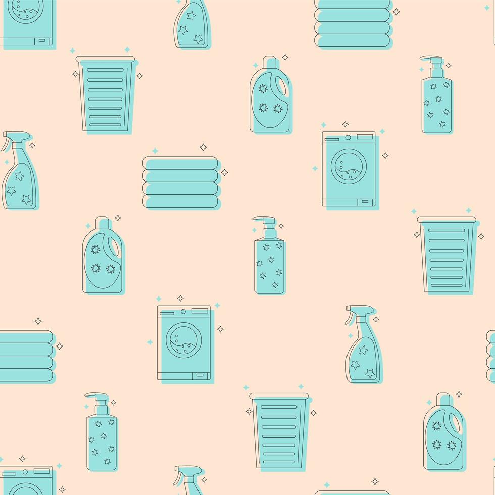 Laundry and washing objects seamless pattern. Flat vector illustration