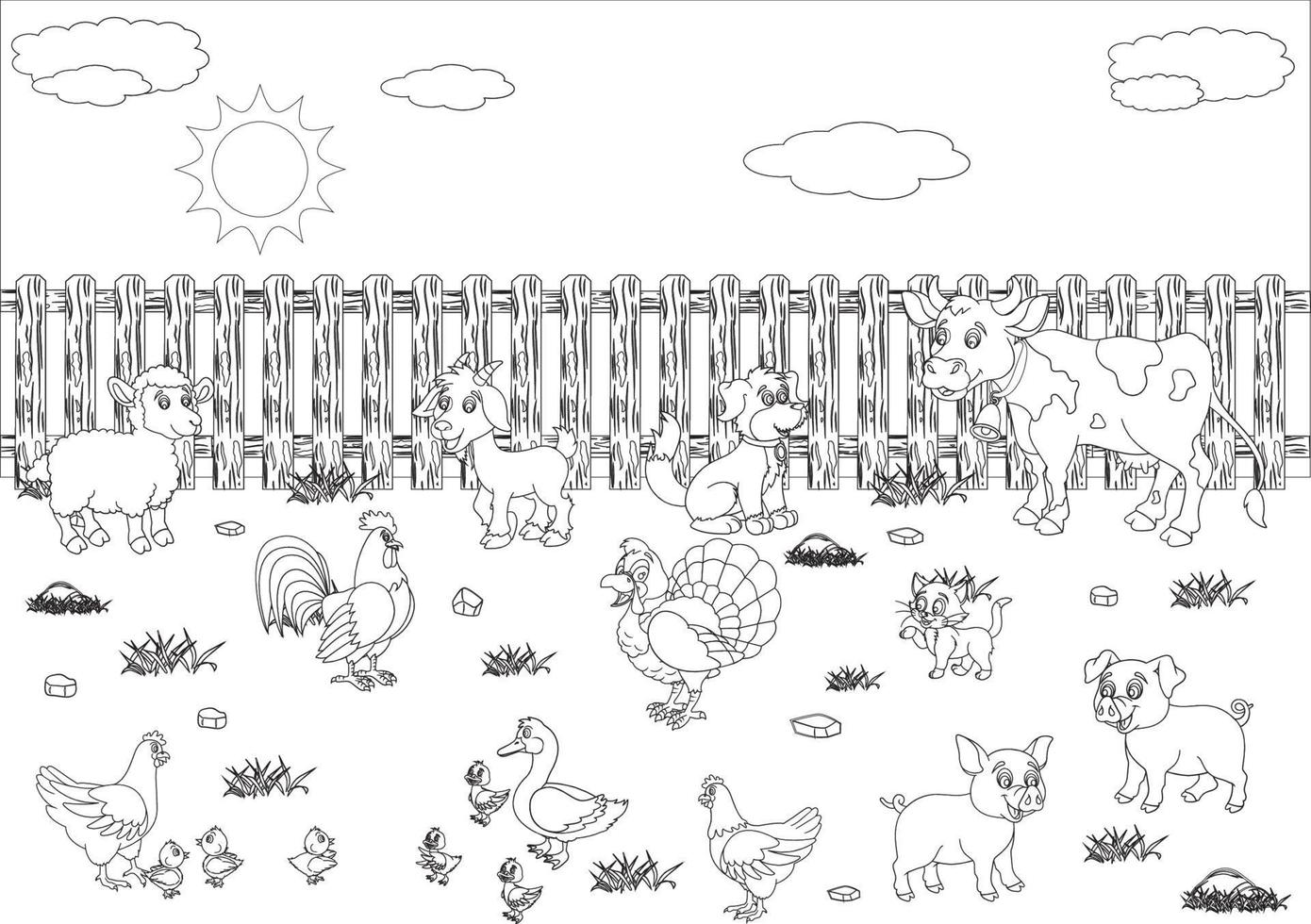 animales de granja en blanco y negro. animales domesticos vector