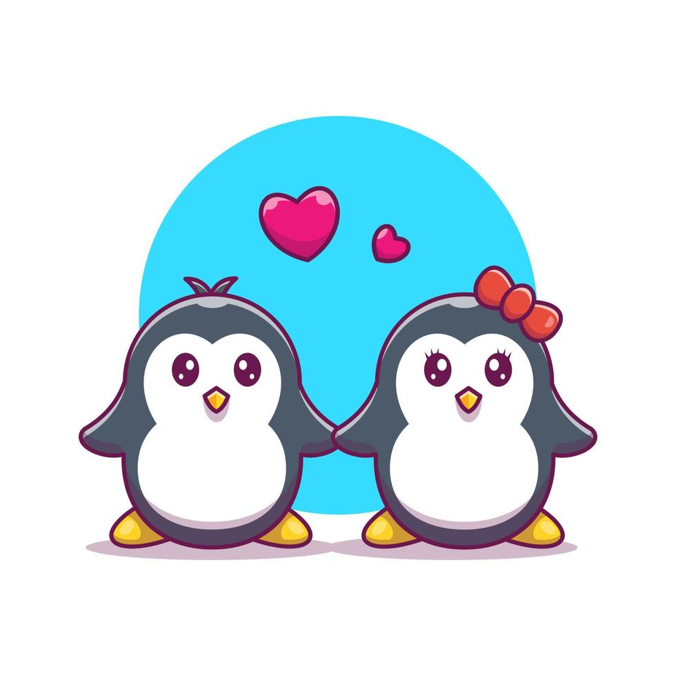 pareja de pingüinos sosteniendo la ilustración del icono del vector de dibujos animados de la mano. concepto de icono de naturaleza animal vector premium aislado. estilo de dibujos animados plana