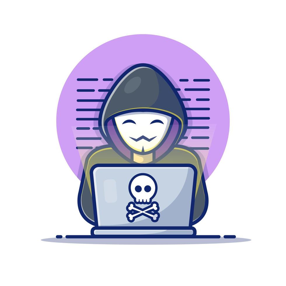 Hacker Operating Laptop Cartoon Vector Icon Illustration. People  Technology Icon Concept Isolated Premium Vector. Flat  Cartoon Style