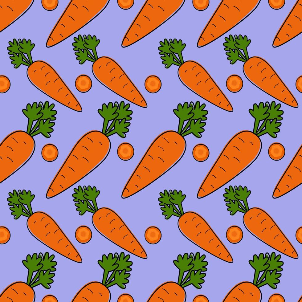 Painted seamless background with carrots, abstract repeating pattern. For paper, cover, fabric, healthy food background, gift wrapping, wall art, interior decor. Illustration of food. vector