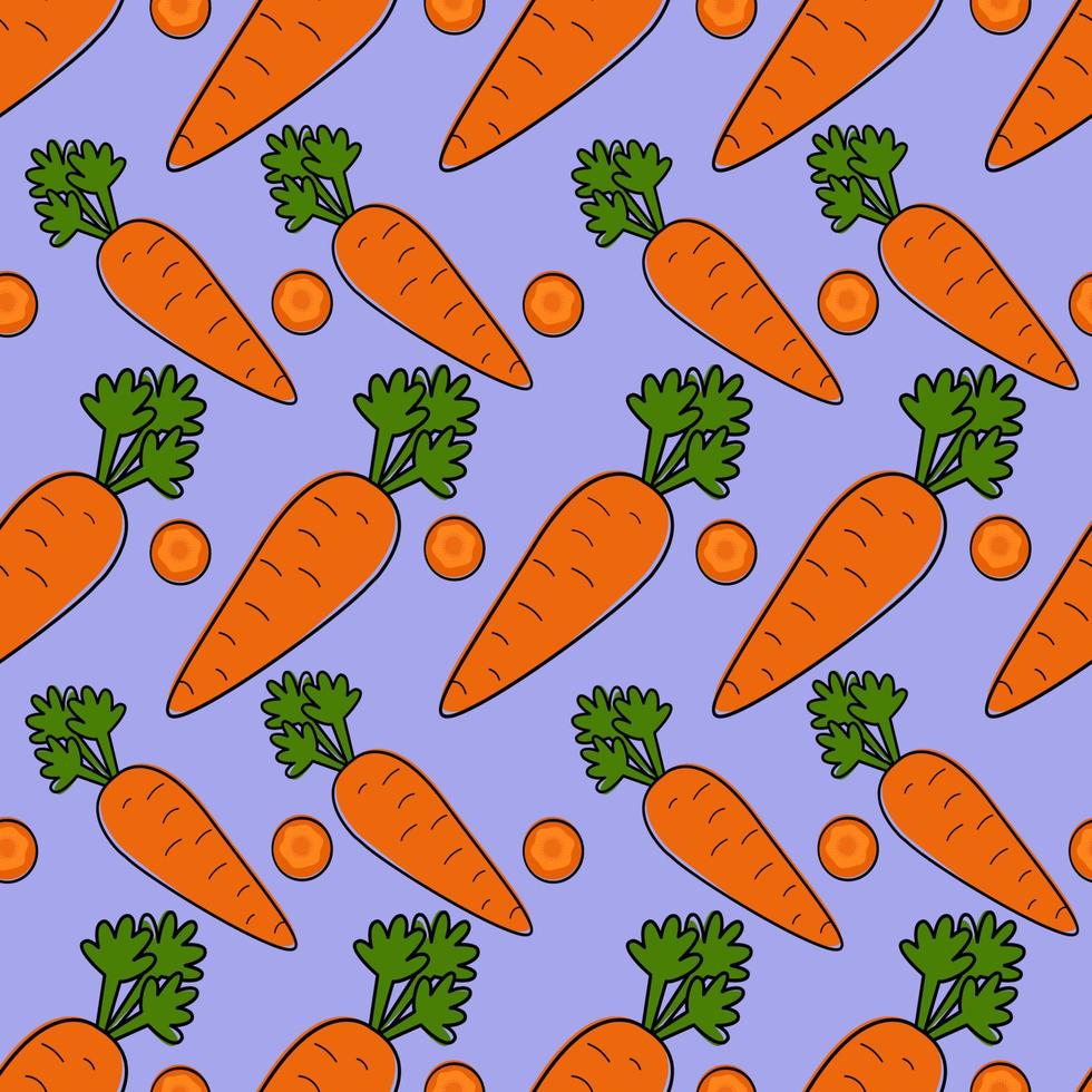 Painted seamless background with carrots, abstract repeating pattern. For paper, cover, fabric, healthy food background, gift wrapping, wall art, interior decor. Illustration of food. vector