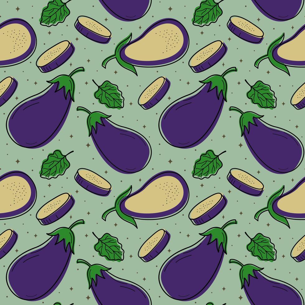 Vector pattern of eggplant. Design elements for menus, advertisements and covers, children's books, food and food illustrations.Vector of vegetables, leaves of garden plants. Food illustration.