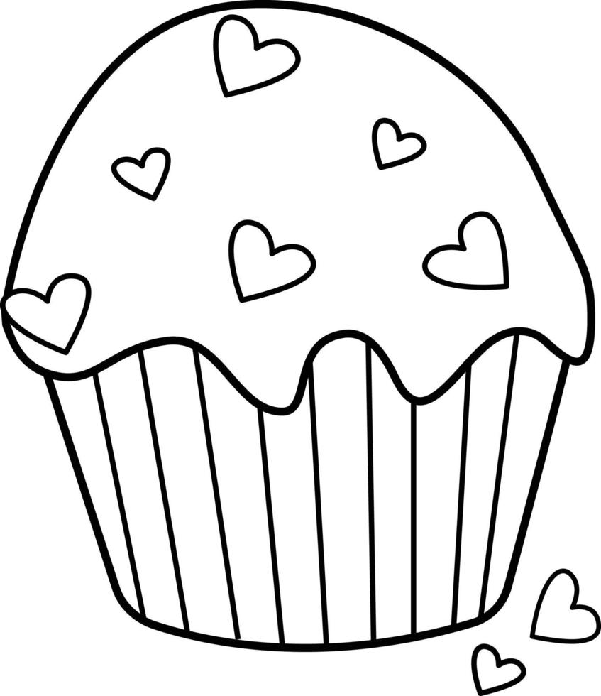 Vector image of a delicious cake with hearts. valentine's day. Simple contour vector, a set of technologies for user interface and UX, website or mobile application isolated on a white background