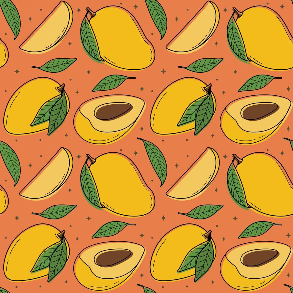 fondo de mango transparente pintado, patrón repetitivo abstracto. patrón de mango para papel, cubierta, tela, fondo de alimentos saludables, envoltura de regalos, arte mural, decoración interior. ilustración de comida. vector