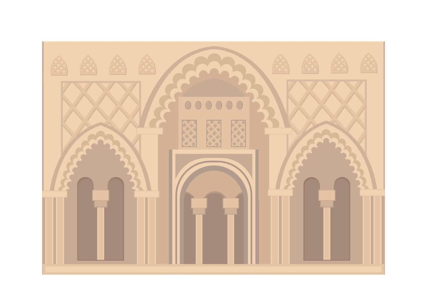 Indian Palace entrance, flat illustration in beige and brown colors, isolated on white background vector