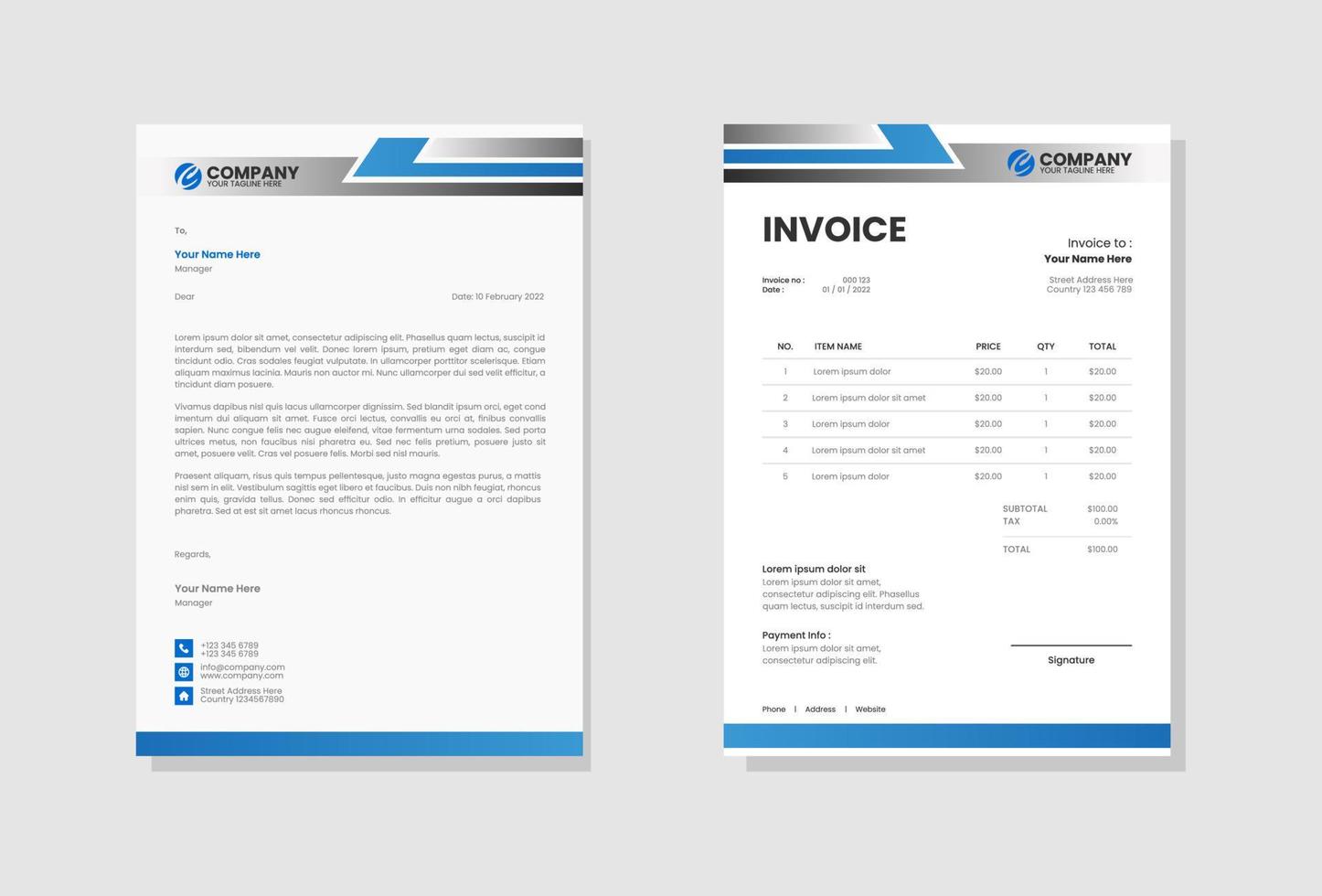 Modern company Letterhead and invoice template vector