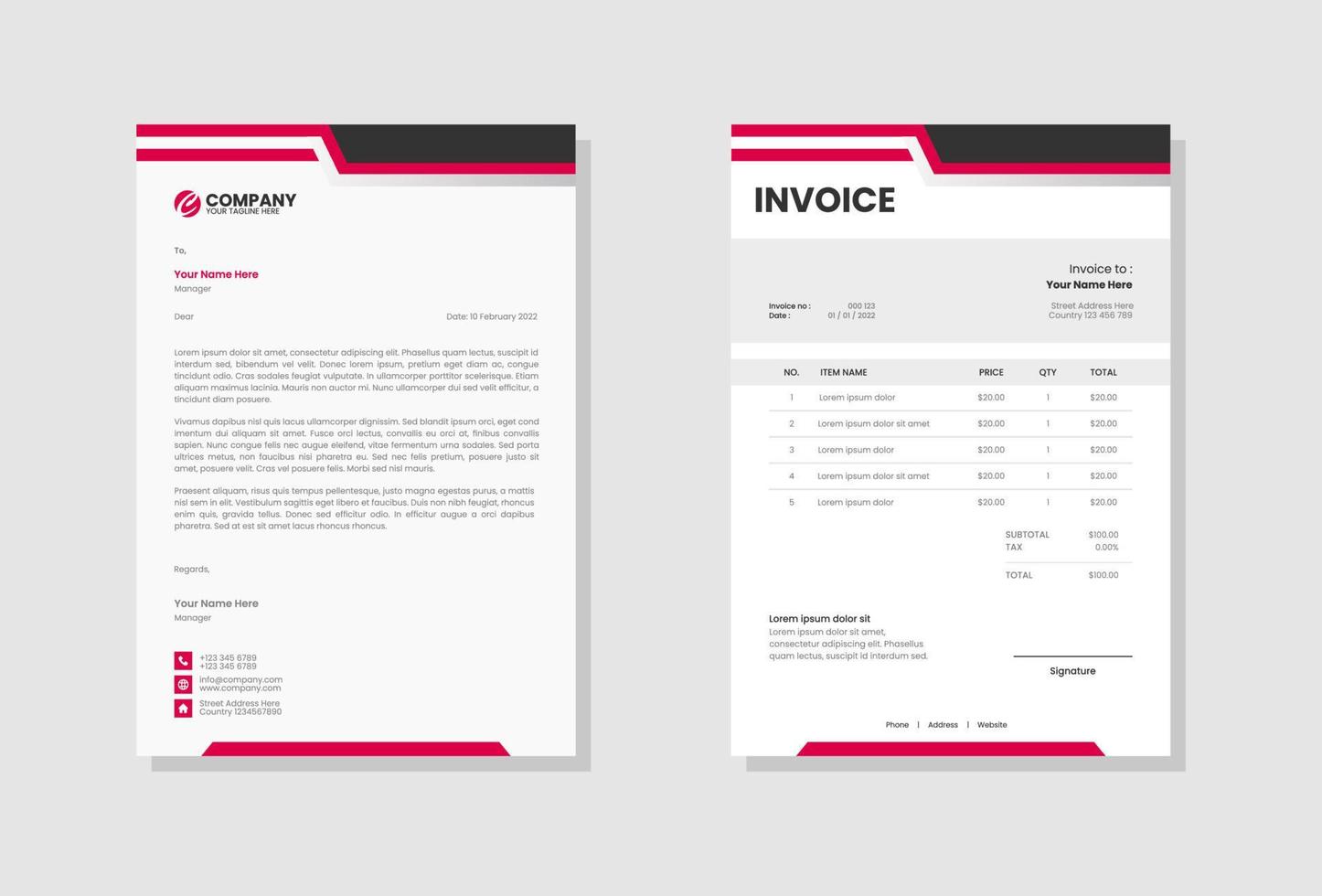 Modern company Letterhead and invoice template vector