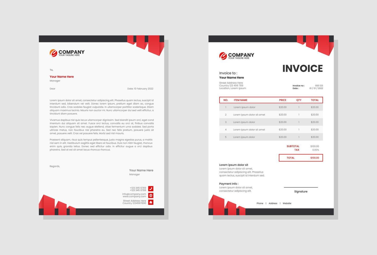 Professional Business stationery letterhead and invoice template vector