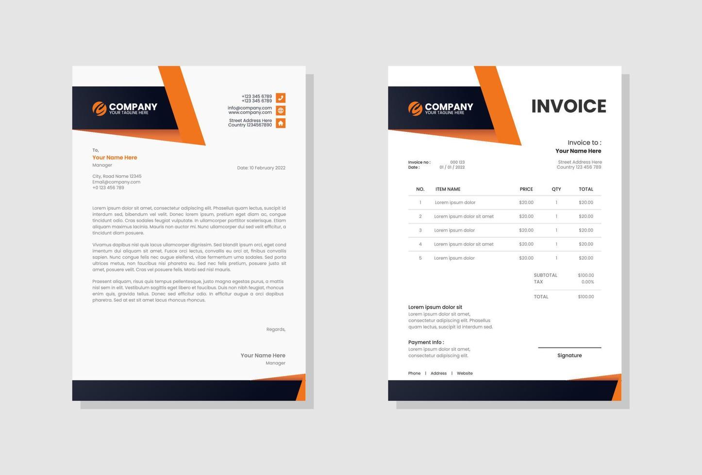 Modern company Letterhead and invoice template vector