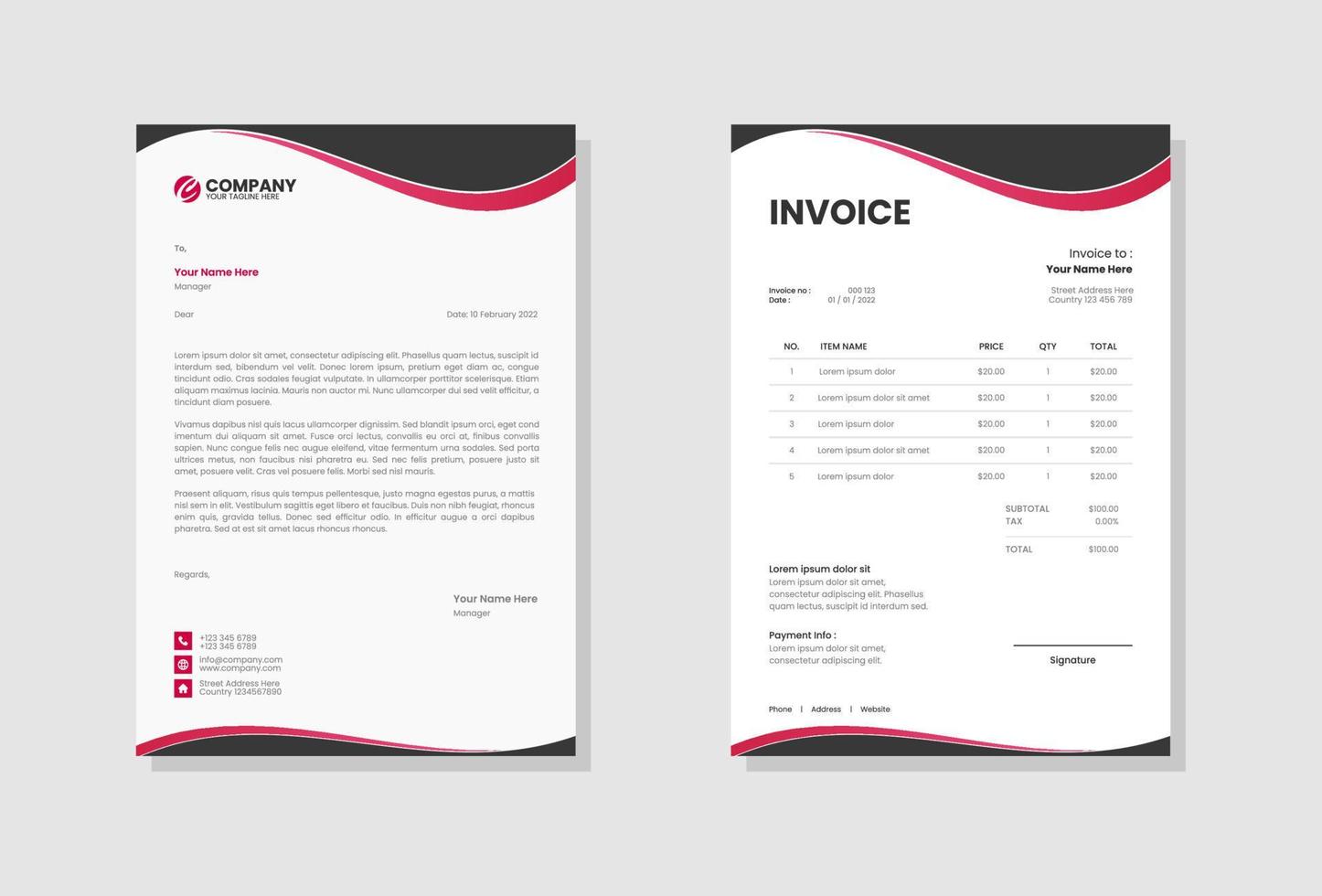 Professional Business stationery letterhead and invoice template vector