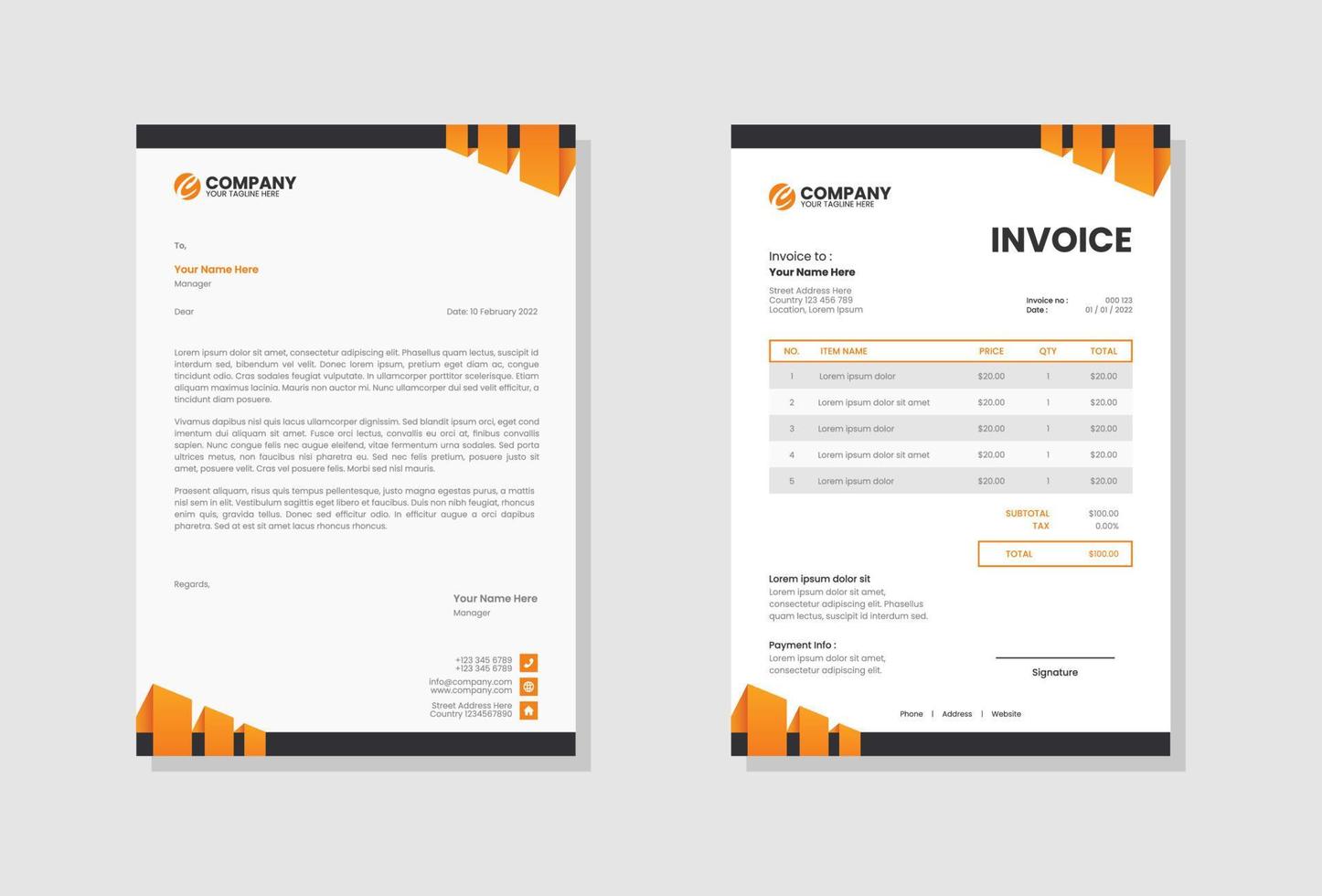 plantilla de factura y membrete de papelería comercial profesional vector