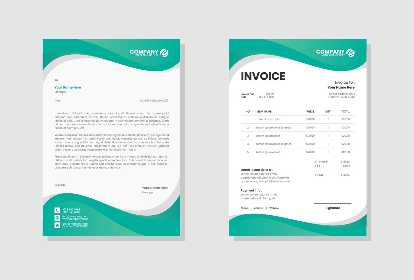 Professional Business stationery letterhead and invoice template vector