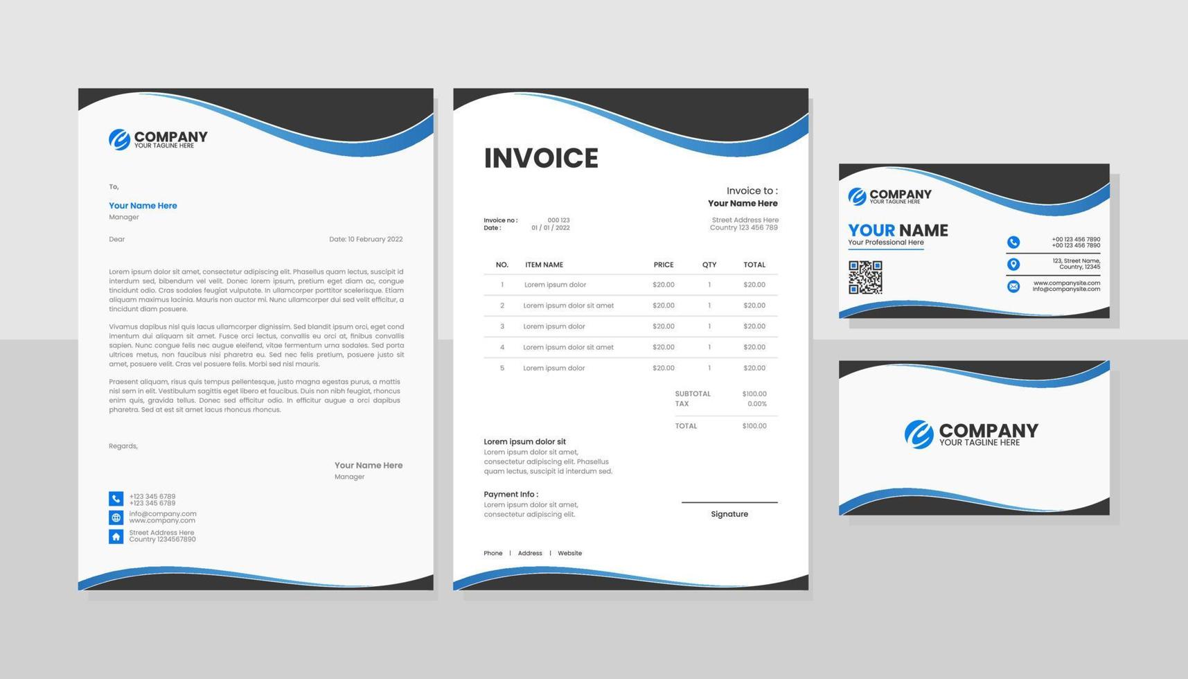 Corporate business stationery pack template vector