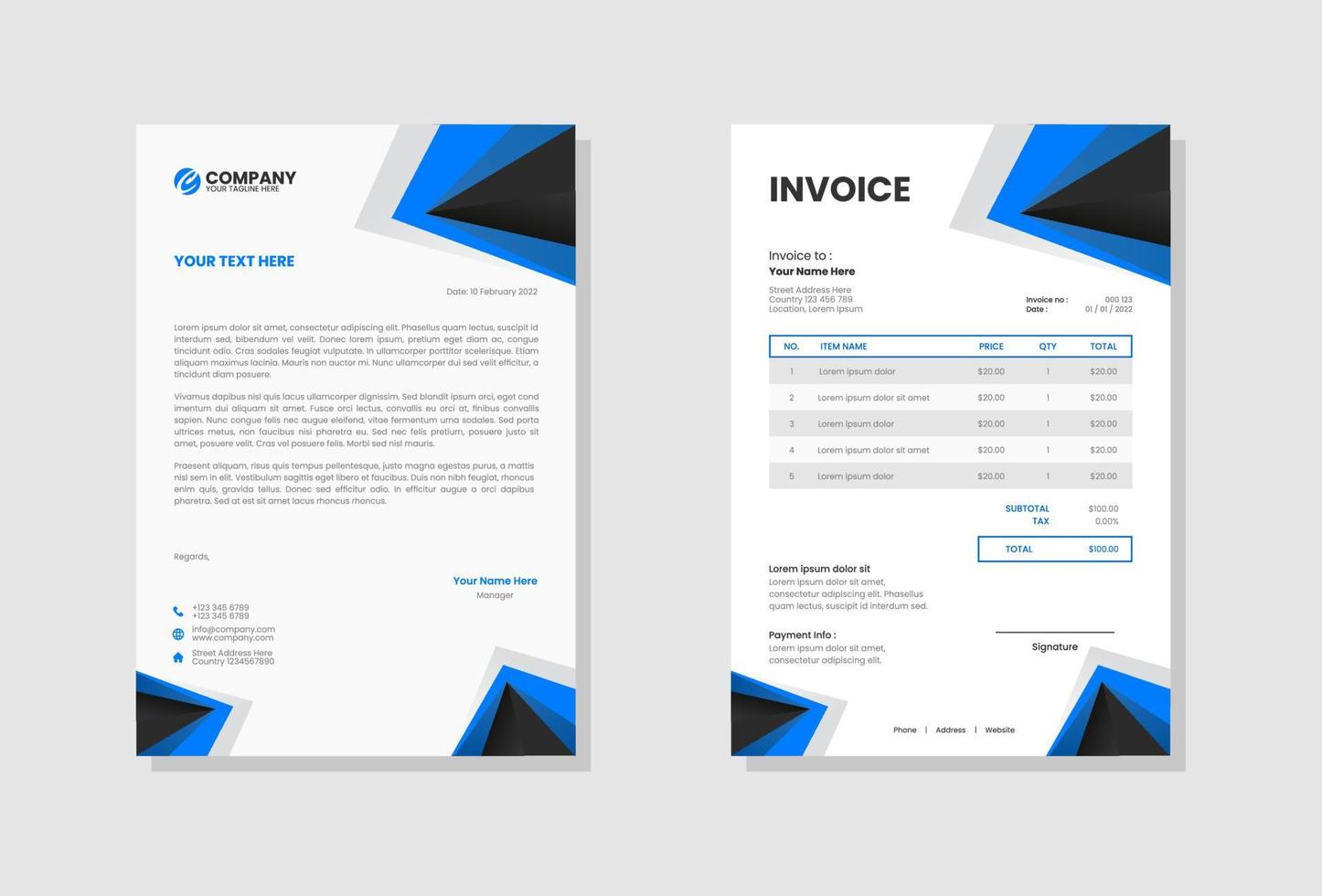 Modern company Letterhead and invoice template vector