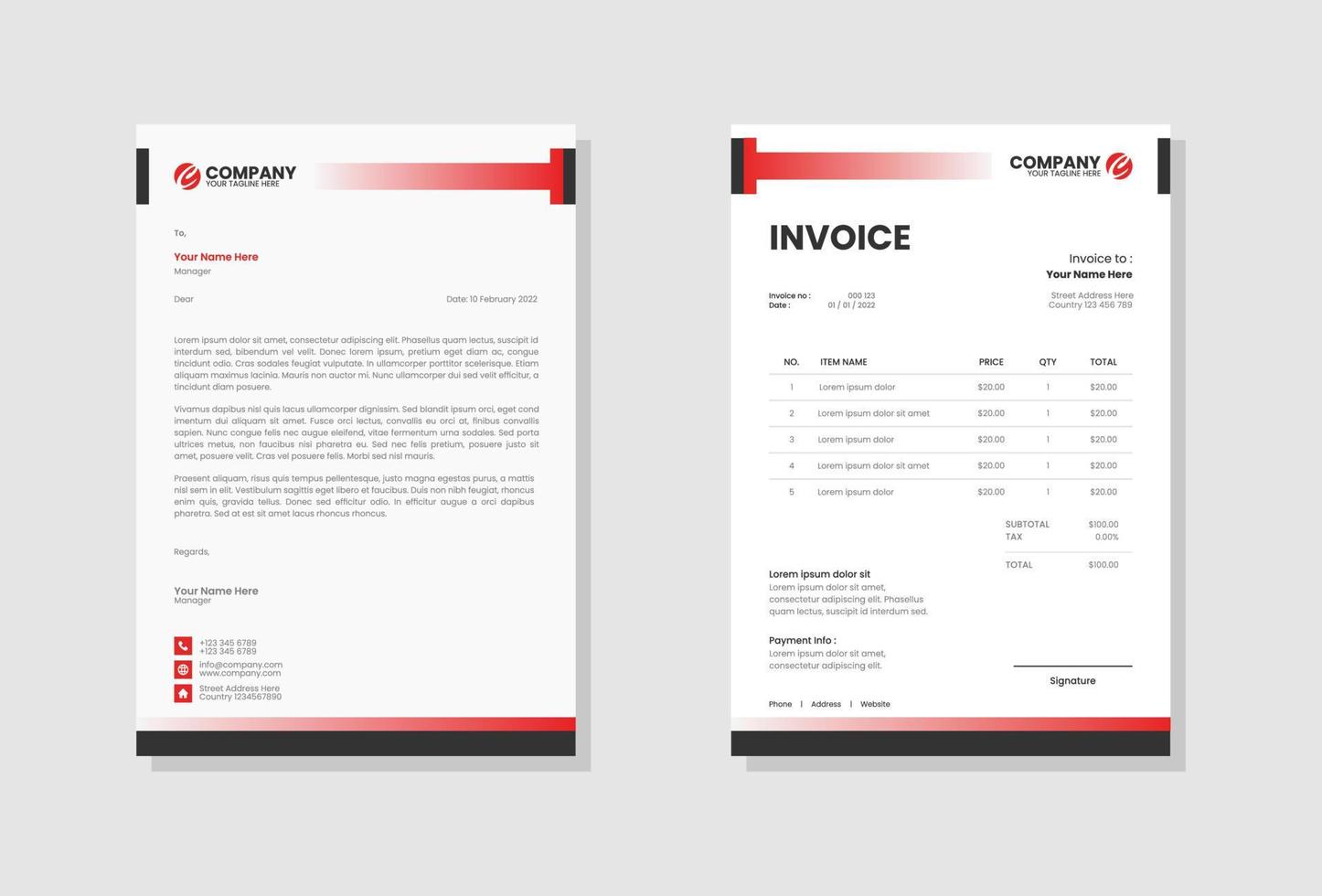 plantilla de factura y membrete de papelería comercial profesional vector