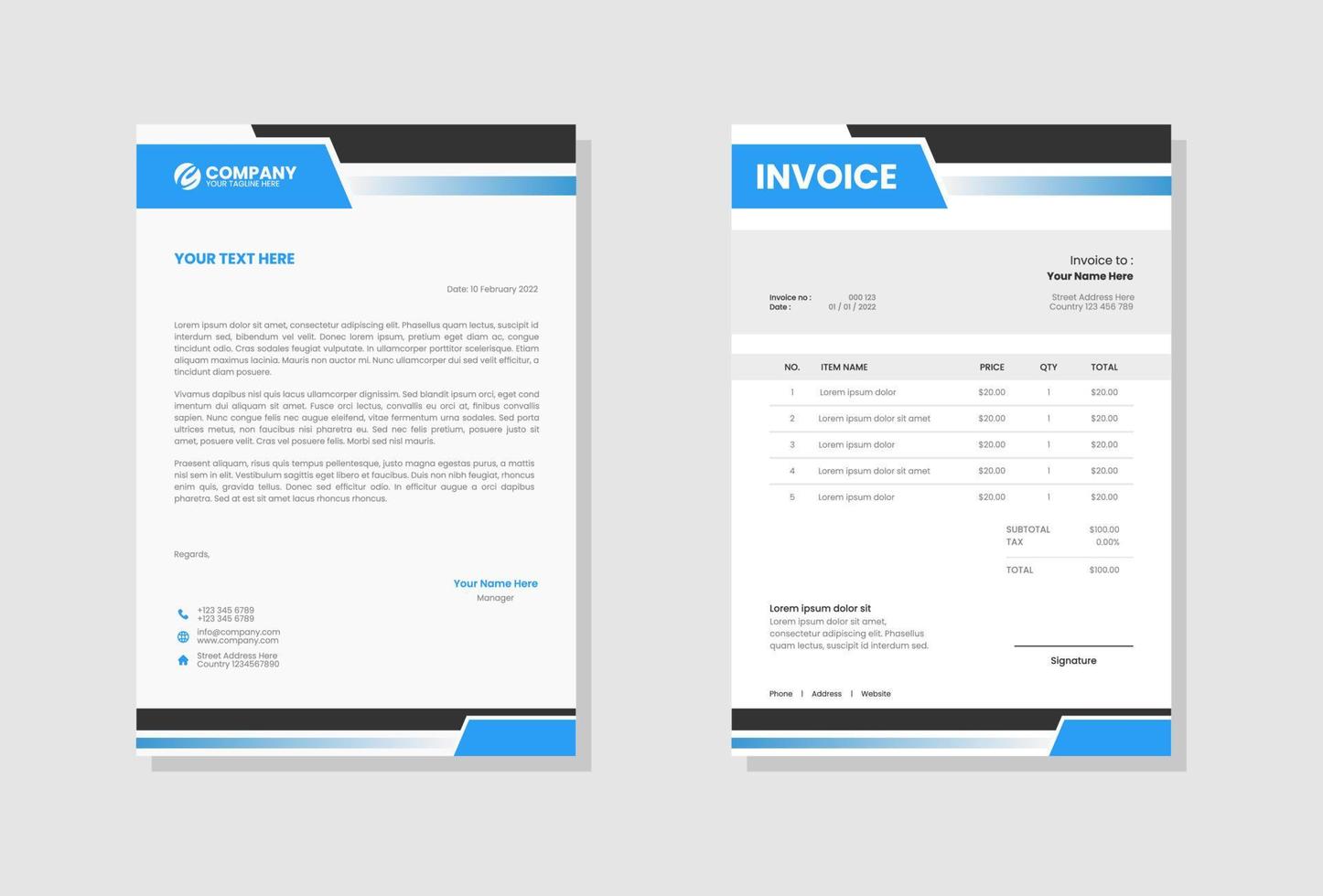 Modern company Letterhead and invoice template vector