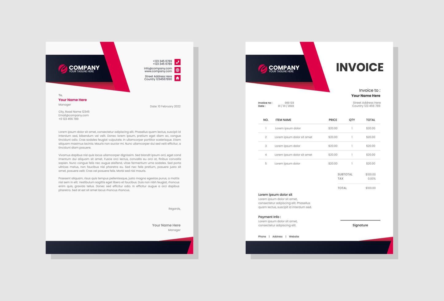 Modern company Letterhead and invoice template vector