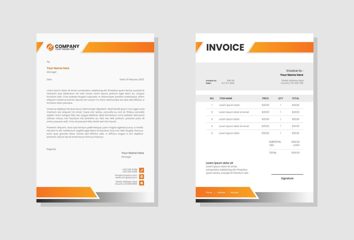 plantilla de factura y membrete de papelería comercial profesional vector