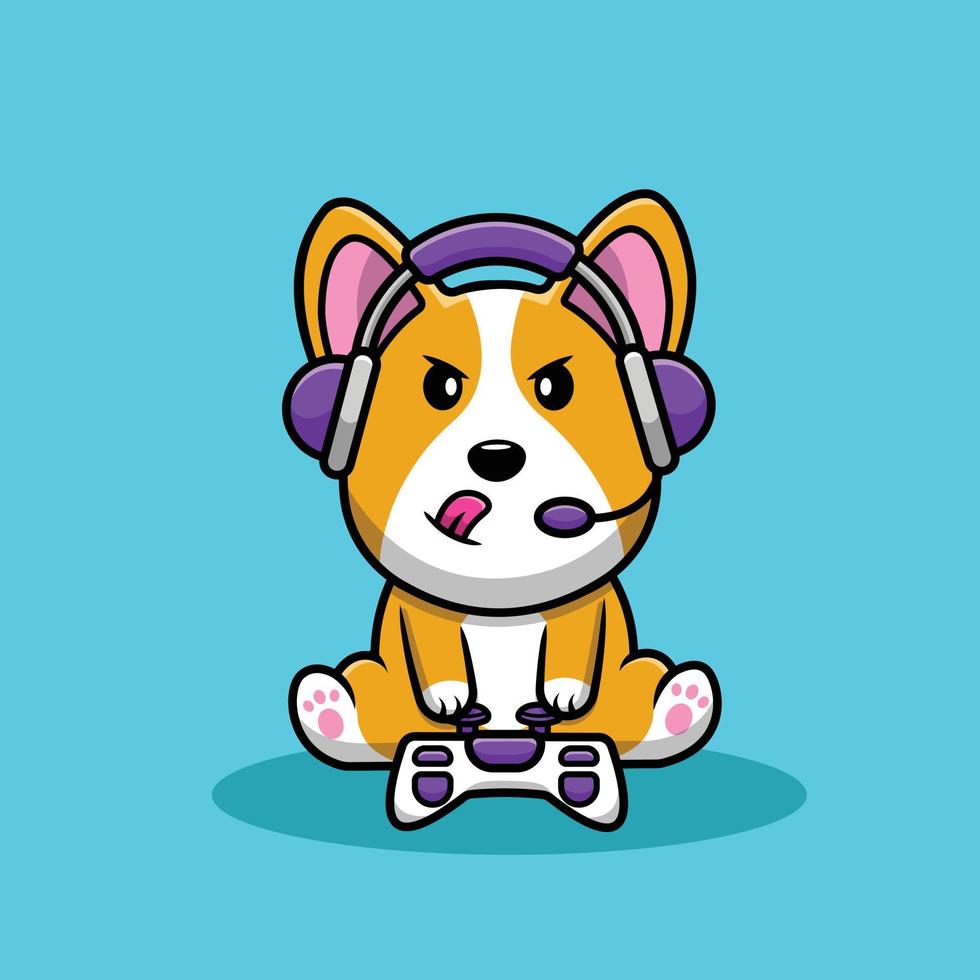 Ilustración de icono de vector de dibujos animados de juego de perro corgi lindo. concepto de icono de juego de animales vector premium aislado. estilo de dibujos animados plana