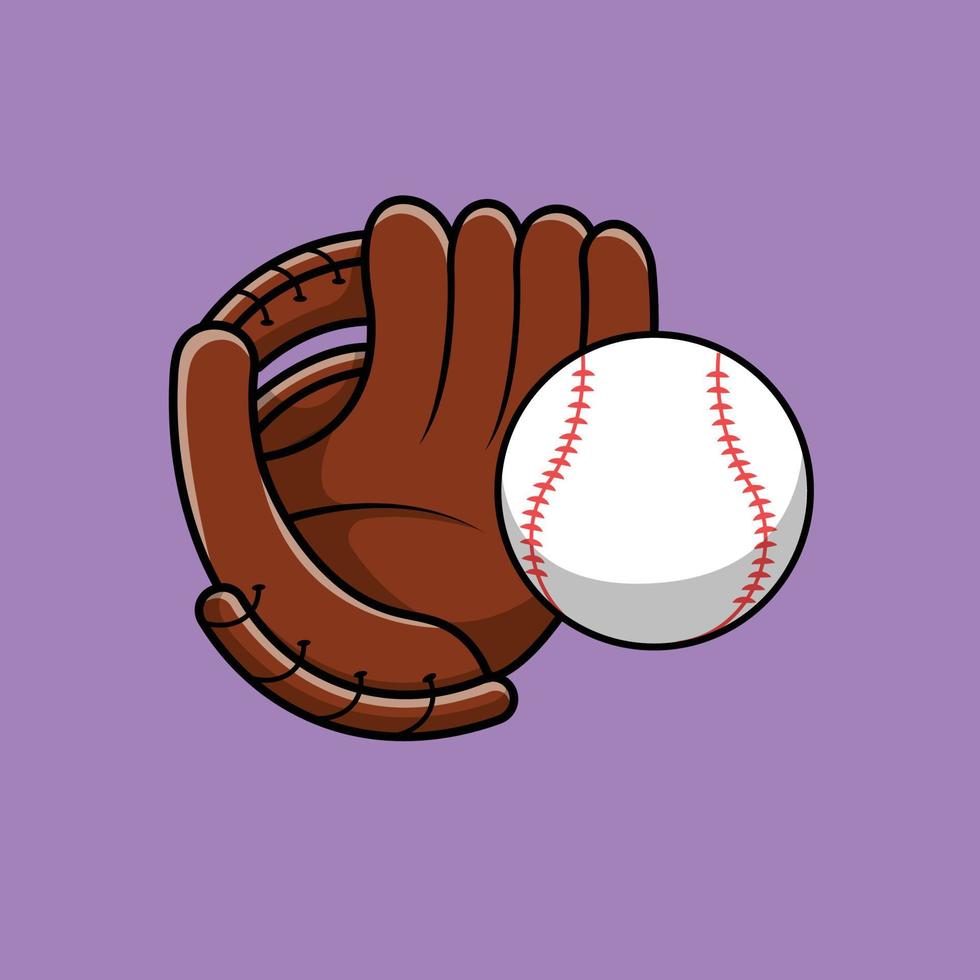 Glove And Baseball Cartoon Vector Icon Illustration. Sport Icon Concept Isolated Premium Vector. Flat Cartoon Style