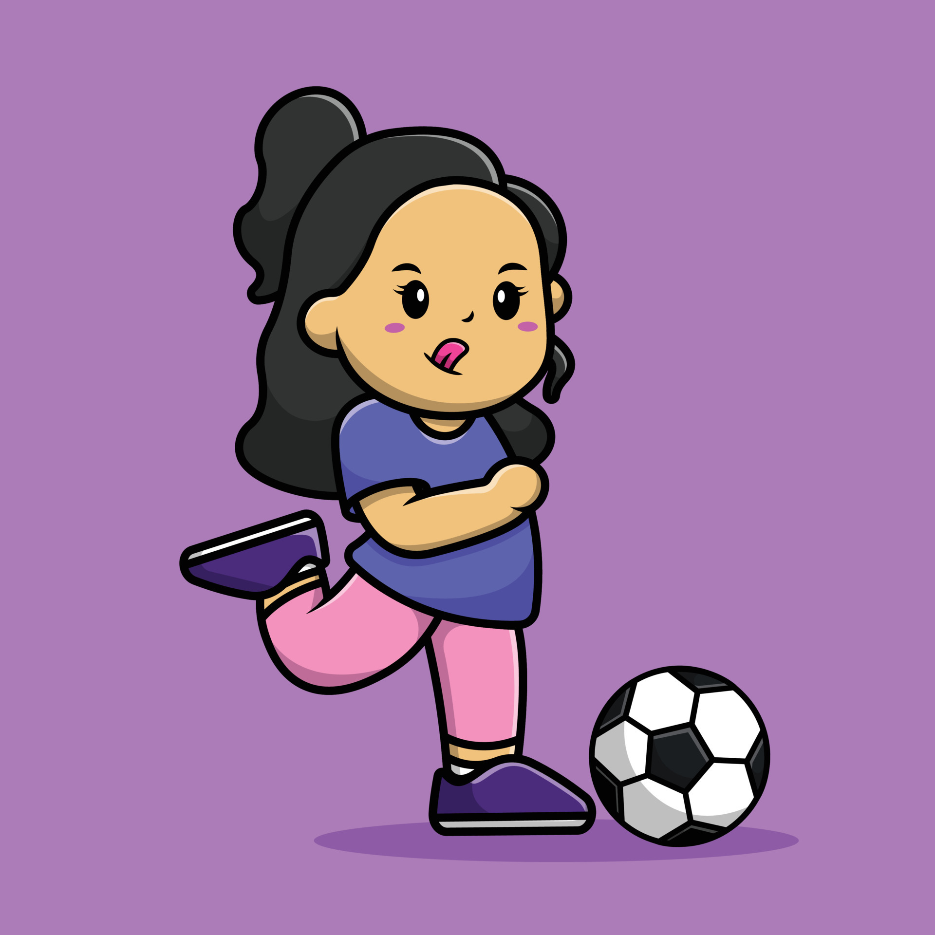 Cute Girl Kicking Soccer Ball Cartoon Vector Icon Illustration