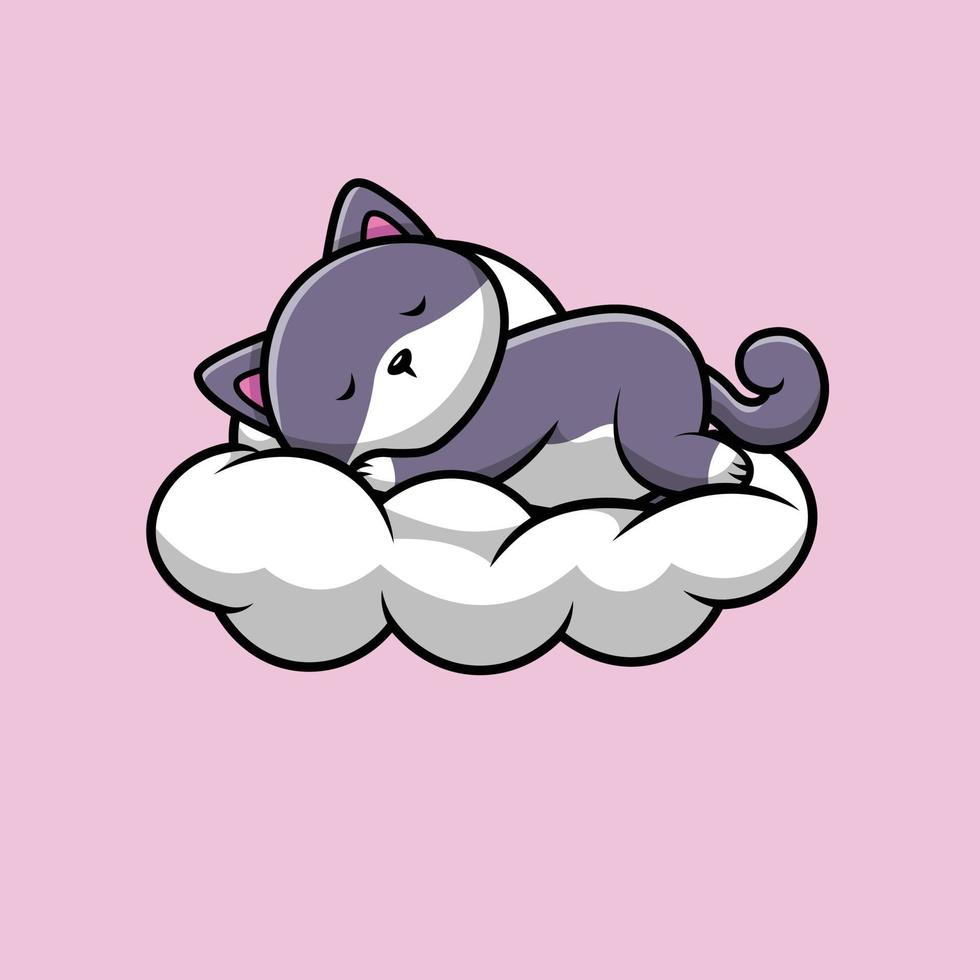 Cute Cat Sleeping In Cloud Cartoon Vector Icon Illustration. Animal Nature Icon Concept Isolated Premium Vector. Flat Cartoon Style