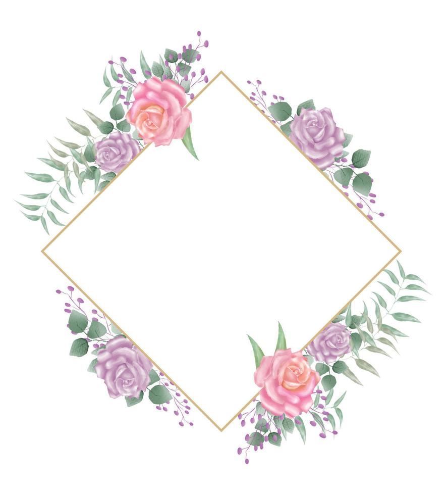 Watercolor floral corner design, white background vector