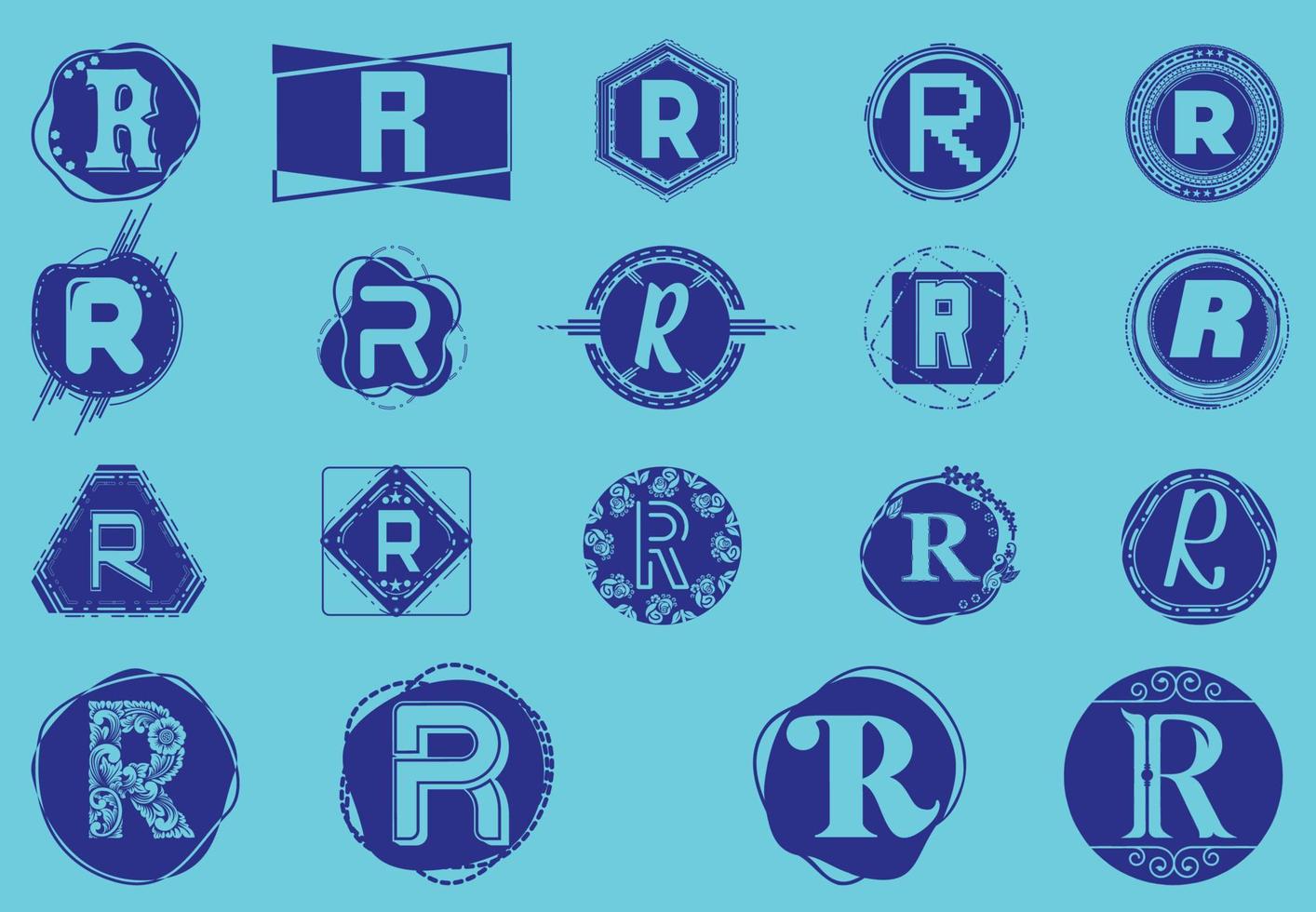 Creative R letter logo and icon design template bundle vector