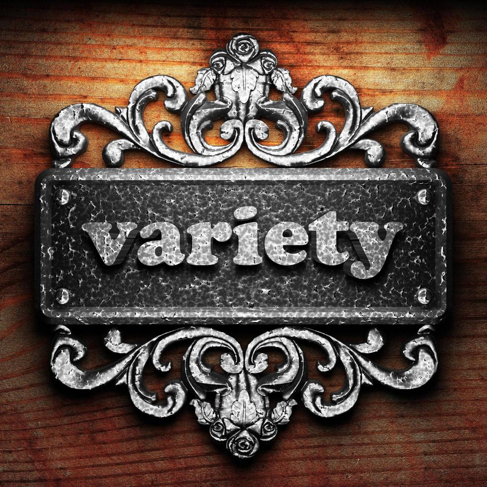 variety word of iron on wooden background photo