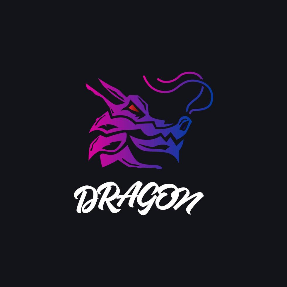 ilustración del logotipo del dragón, estilo de gradiente de cabeza simple. vector