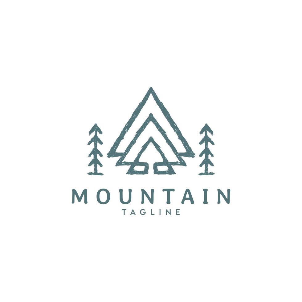 Mountain logo illustration with arrow outline style vector