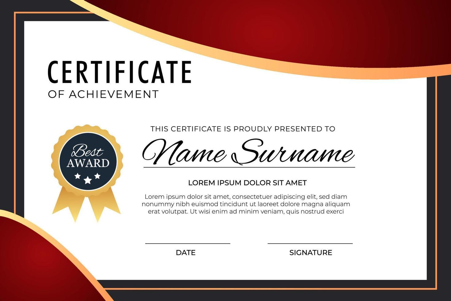 Creative Certificate of Achievement Award Template vector