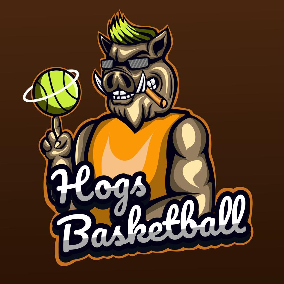 cerdo con logo de mascota de baloncesto. fácil de editar y personalizar vector