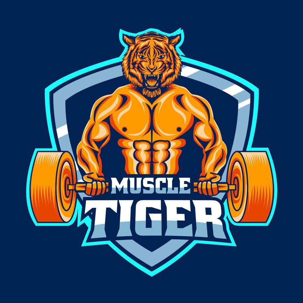 plantilla de logotipo de mascota de tigre muscular. fácil de editar y personalizar vector