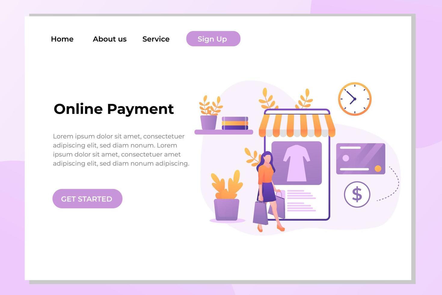 Landing page template of Online Shopping. Modern flat design concept of web page design for website and mobile website. Easy to edit and customize. Vector illustration