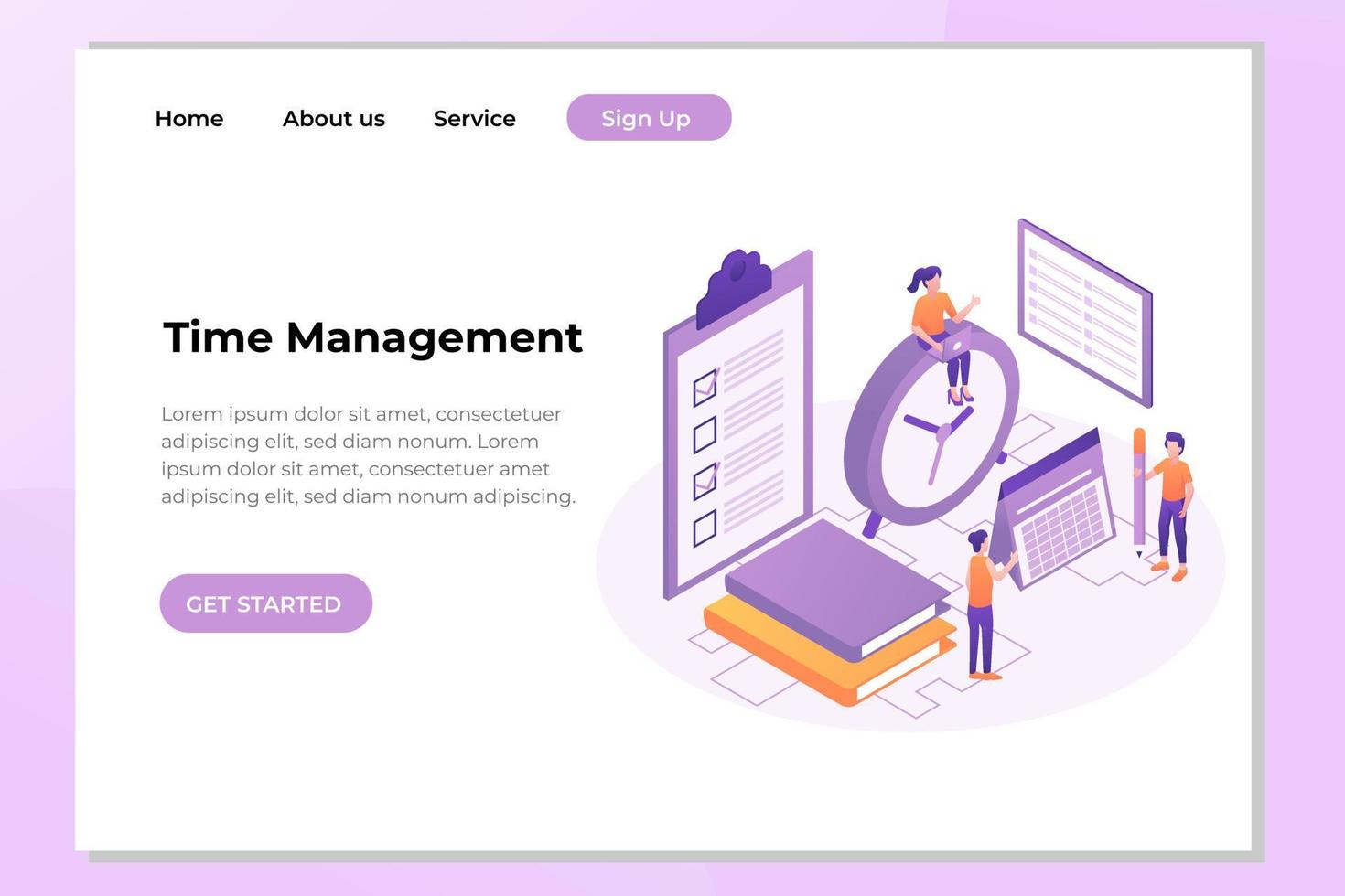 concepto único de diseño plano moderno de gestión del tiempo para sitios web y sitios web móviles. plantilla de página de destino. fácil de editar y personalizar. ilustración vectorial vector